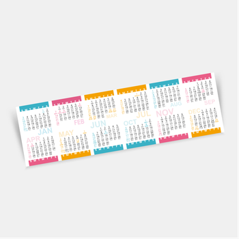 年曆咭 2027 對折 白底藍梅紅黃裝飾  180mm x 54mm calendar card