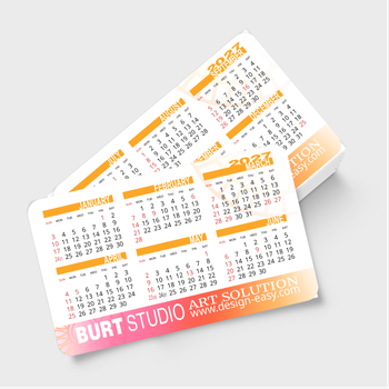 2027年曆卡 圓角 粉橙漸變 calendar card 90mm x 54mm