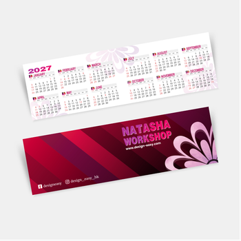 2027年曆卡 摺叠卡 紅色條紋漸變花紋底  180mm x 54mm calendar card