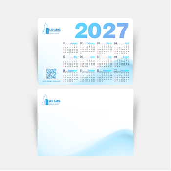 2027年曆卡 淡藍商務風 A5 size 210x148mm calendar card