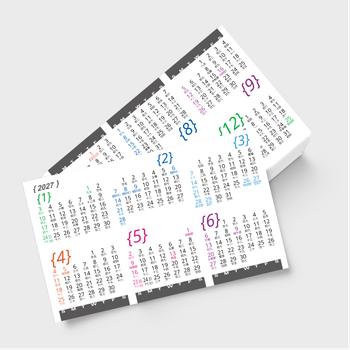 年曆卡2027年 公曆和農曆格式 白底彩色文字 calendar card