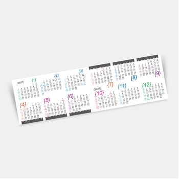 2027年曆卡香港 對摺 白底彩色文字  180mm x 54mm calendar card