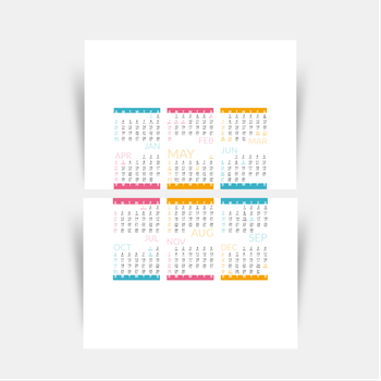 自製2027年曆卡 白底藍梅紅黃裝飾 calendar card A5 size 210x148mm