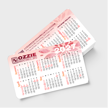 2027年曆卡 農曆 圓角 帶二維碼 公司地址 粉白漸變花紋底 calendar card 90mm x 54mm