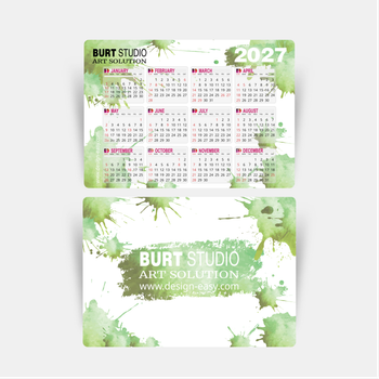 2027年曆咭 綠色墨痕藝術風 A5 size 210x148mm calendar card