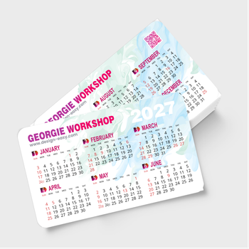 2027年曆卡 圓角 帶二維碼 藍綠漸變 calendar card 90mm x 54mm