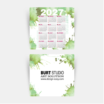 2027年曆卡 綠色墨痕藝術風 calendar card