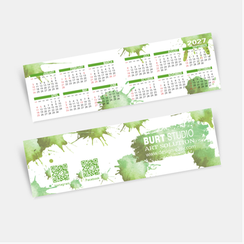 自製2027月曆卡 綠色藝術墨痕  180mm x 54mm calendar card
