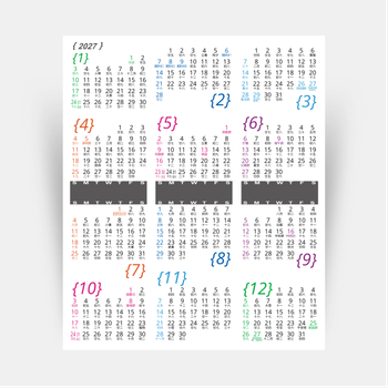2027年年曆咭 白底彩色文字 calendar card