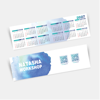 2027年曆卡 摺卡 藍色水墨帶二維碼  180mm x 54mm calendar card