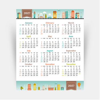 香港2027年曆卡 綠色插圖裝飾 calendar card