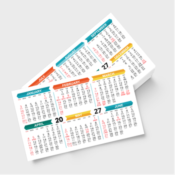 2027年曆卡 公曆加農曆 白底綠藍黃紅裝飾 calendar card