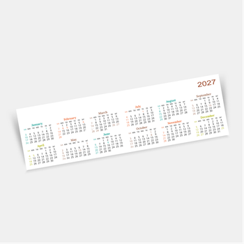 香港2027年年曆卡 對摺 白底彩色文字  180mm x 54mm calendar card