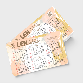 2027年曆卡 帶二維碼 圓角 膚色筆刷國風 calendar card