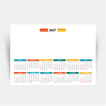2027香港年曆咭 白底綠藍黃紅裝飾 calendar card
