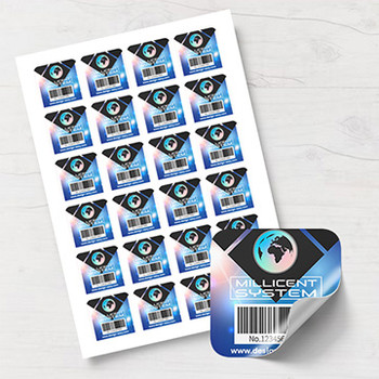 方形圓角幻彩藍色帶條碼label