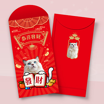 中國傳統節日紅包設計模板，貓咪配吉祥元素 