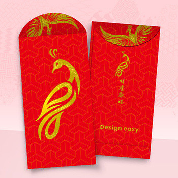 紅金配色祥雀圖案，含美好祝願設計模板 