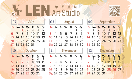 2025年曆卡 帶二維碼 圓角 膚色筆刷國風 calendar card-背面-年曆卡設計-Design Easy