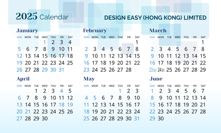 2025年曆卡 藍色小色塊透明度漸變 calendar card 90mm x 54mm-正面-年曆卡設計-Design Easy