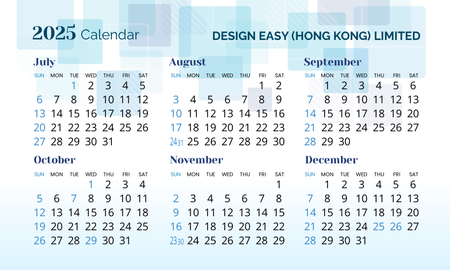 2025年曆卡 藍色小色塊透明度漸變 calendar card 90mm x 54mm-背面-年曆卡設計-Design Easy