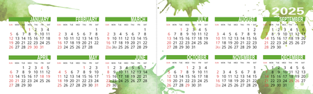 自製2025月曆卡 綠色藝術墨痕  180mm x 54mm calendar card-正面-年曆卡設計-Design Easy