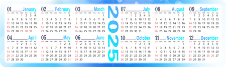 2025年曆卡 摺叠卡 藍色漸變圓點光  180mm x 54mm calendar card-正面-年曆卡設計-Design Easy