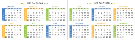 2025年香港年曆卡 壓線 白底綠藍黃紅裝飾  180mm x 54mm calendar card-正面-年曆卡設計-Design Easy