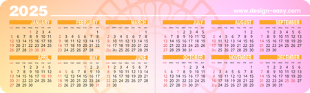 2025年曆卡 對摺 橙紫帶花紋底  180mm x 54mm calendar card-正面-年曆卡設計-Design Easy