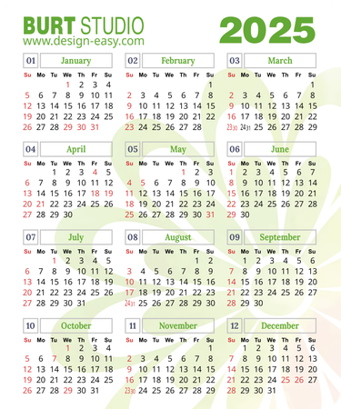 2025年曆卡 綠色花紋底 calendar card-正面-年曆卡設計-Design Easy
