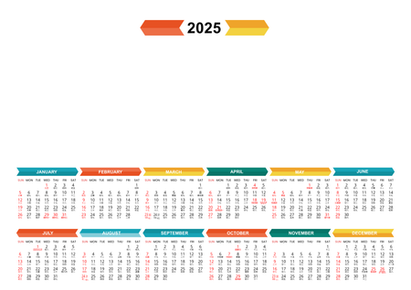 2025香港年曆咭 白底綠藍黃紅裝飾 calendar card-正面-年曆卡設計-Design Easy