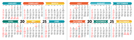 2025 年曆咭 對摺 白底綠藍黃紅裝飾 180mm x 54mm calendar card-正面-年曆卡設計-Design Easy