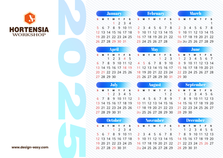 2025年曆卡 白底藍色裝飾 calendar card-正面-年曆卡設計-Design Easy