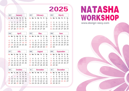 2025年曆宣傳咭 粉色浪漫花紋底 A5 size 210x148mm calendar card-正面-年曆卡設計-Design Easy
