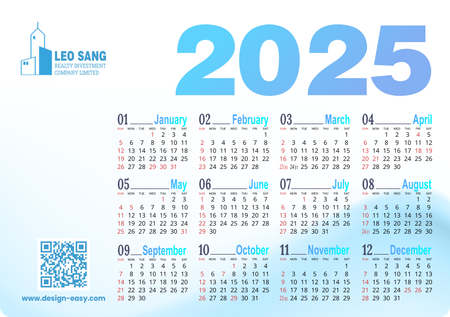 2025年曆卡 淡藍商務風 A5 size 210x148mm calendar card-正面-年曆卡設計-Design Easy