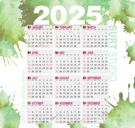 2025年曆卡 綠色墨痕藝術風 calendar card-正面-年曆卡設計-Design Easy