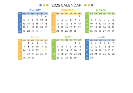 2025年曆咭片 白底藍黃綠裝飾 calendar card A5 size 210x148mm-正面-年曆卡設計-Design Easy