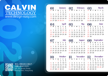 2025年曆卡 藍色漸變圓點光 calendar card-正面-年曆卡設計-Design Easy