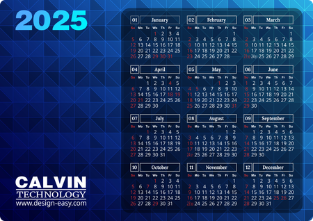 2025年曆卡 藍色漸變3D視覺文理 calendar card-正面-年曆卡設計-Design Easy