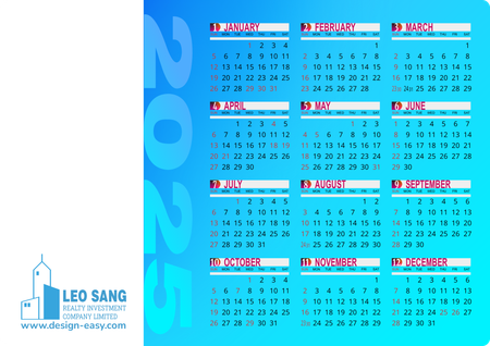 2025年曆卡 藍色明亮漸變 calendar card-正面-年曆卡設計-Design Easy