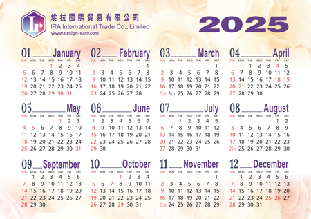2025年曆卡 鮮花淡底溫馨風 A5 size 210x148mm calendar card-正面-年曆卡設計-Design Easy