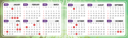 2025年曆卡 對摺卡 綠色花紋底  180mm x 54mm calendar card-正面-年曆卡設計-Design Easy