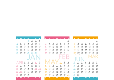 自製2025年曆卡 白底藍梅紅黃裝飾 calendar card A5 size 210x148mm-正面-年曆卡設計-Design Easy