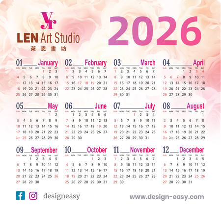 2026年曆卡 年曆咭 鮮花淡底溫馨風 calendar card-正面-年曆卡設計-Design Easy