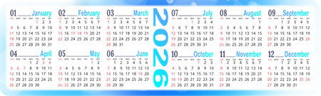 2026年曆卡 摺叠卡 藍色漸變圓點光  180mm x 54mm calendar card-正面-年曆卡設計-Design Easy