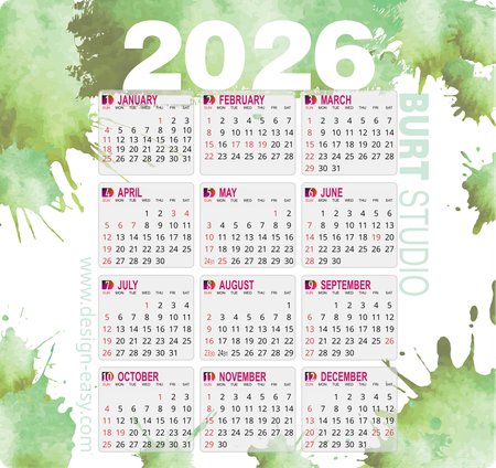 2026年曆卡 綠色墨痕藝術風 calendar card-正面-年曆卡設計-Design Easy