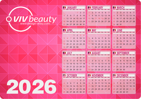 2026年曆卡 梅紅3D視覺文理風格 A5 size 210x148mm calendar card-正面-年曆卡設計-Design Easy
