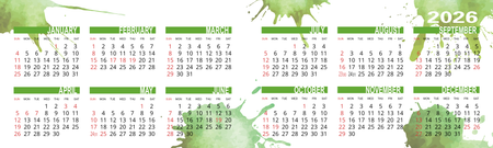 自製2026月曆卡 綠色藝術墨痕  180mm x 54mm calendar card-正面-年曆卡設計-Design Easy