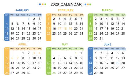2026年年曆卡 白底藍黃綠裝飾 calendar card 90mm x 54mm-正面-年曆卡設計-Design Easy