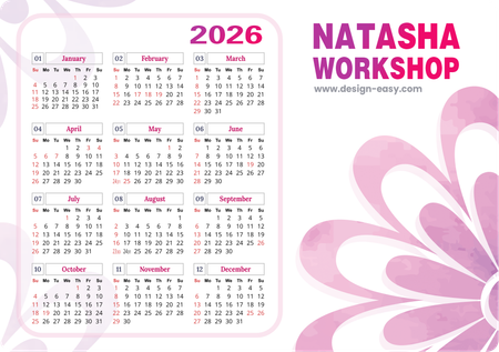 2026年曆宣傳咭 粉色浪漫花紋底 A5 size 210x148mm calendar card-正面-年曆卡設計-Design Easy